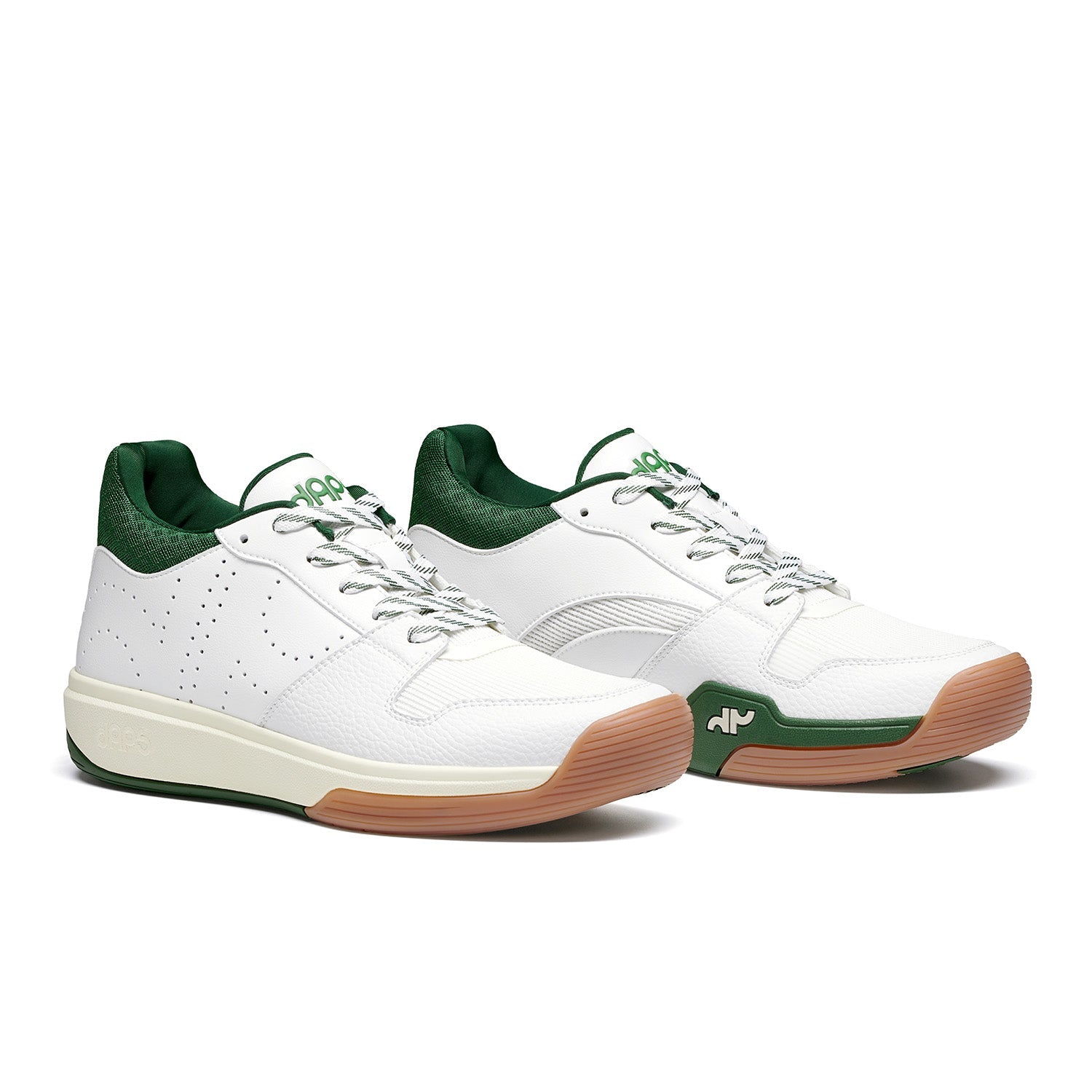 Pair of Men’s DAPS DESI Mid pickleball shoes in Green and White – lightweight build engineered for explosive direction changes.