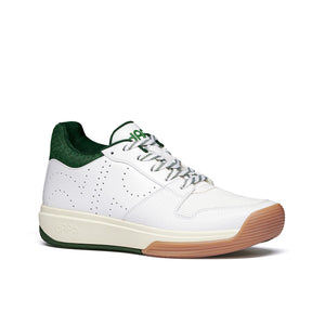 Green and white women’s pickleball shoes with clean, modern side profile.