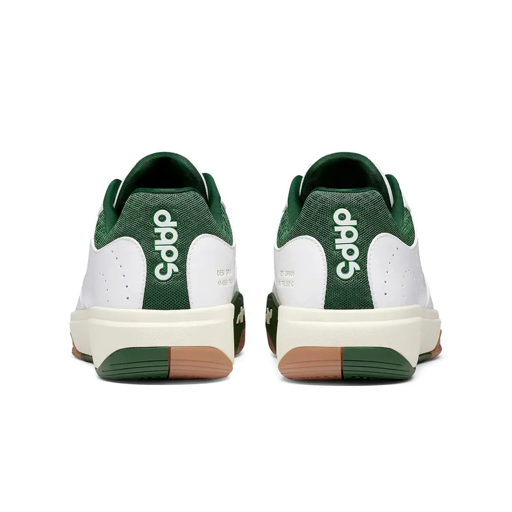 DAPS DESI Low Green and White pickleball shoes – premium design crafted by fourth-generation footwear experts.
