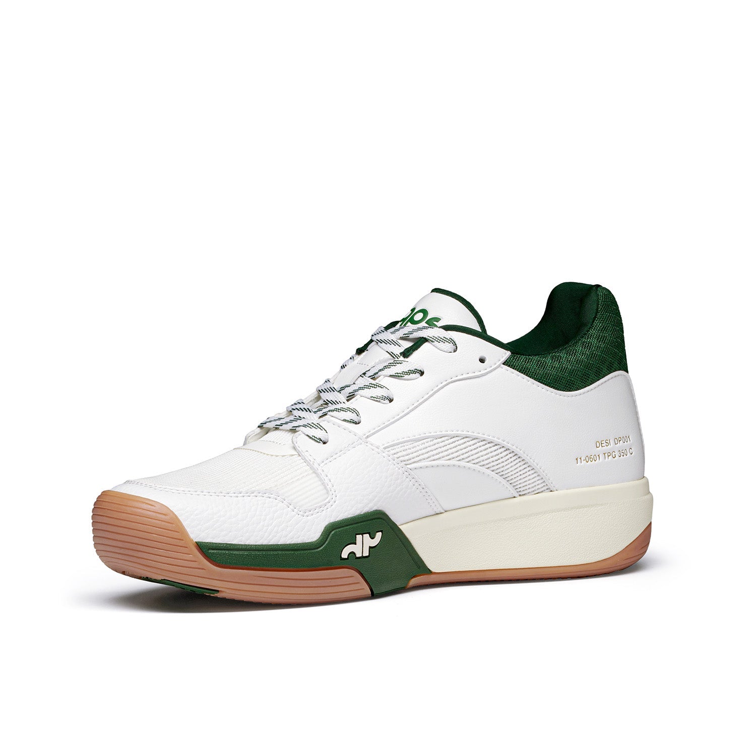 Green and white Men’s pickleball sneakers – breathable mesh upper for secure fit, ventilation, and lateral support.