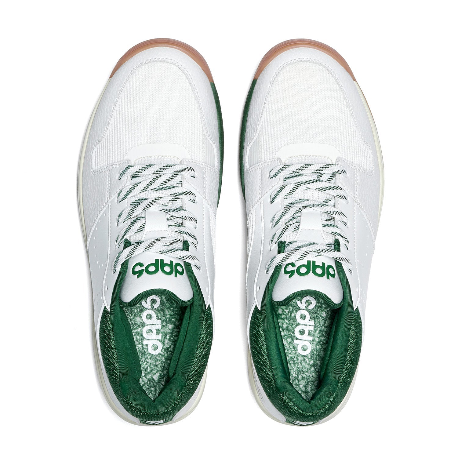 Top-down view of Men’s DAPS DESI Mid pickleball shoes in Green and White – Blumaka® NonSlip Insole for cushioning and grip.