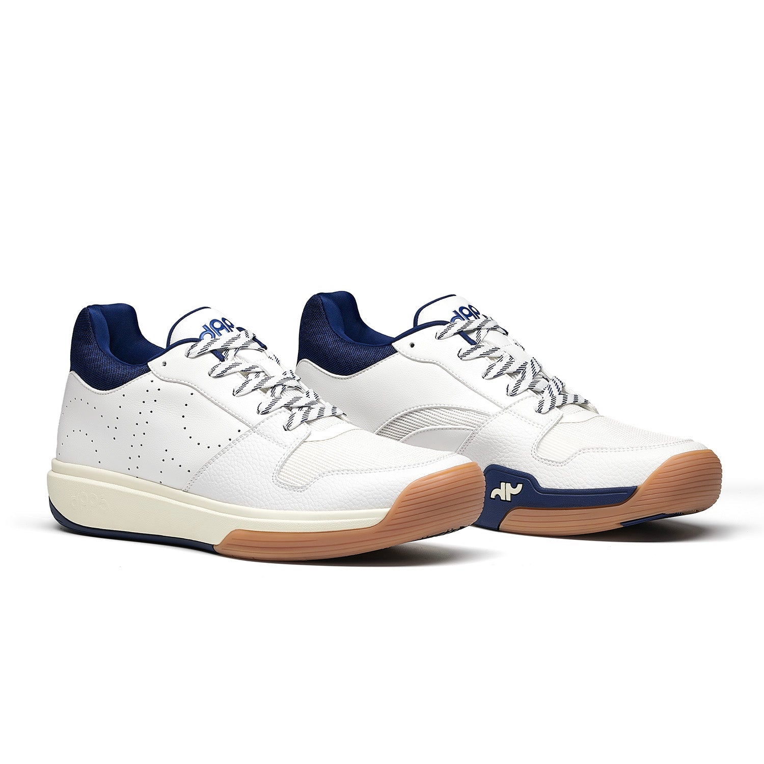 Pair of Men’s DAPS DESI Mid pickleball shoes in Navy and White – lightweight, supportive design built for explosive play and balance.