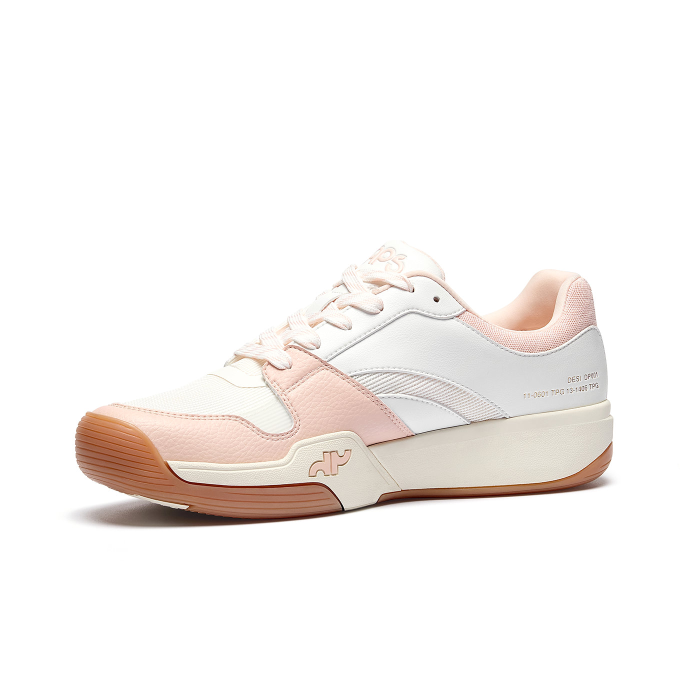Side profile of Women’s DAPS DESI Low pickleball shoe in Pink and White – low-profile build for fast lateral movement and balance.