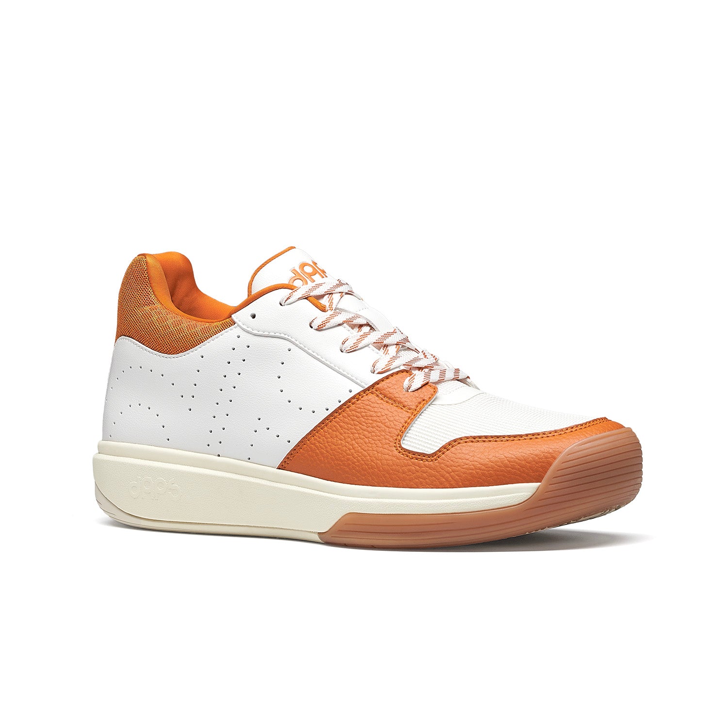 Men’s DAPS DESI Mid in Burnt Orange and White – dynamic, high-top pickleball shoe delivering balance, traction, and explosive energy return.