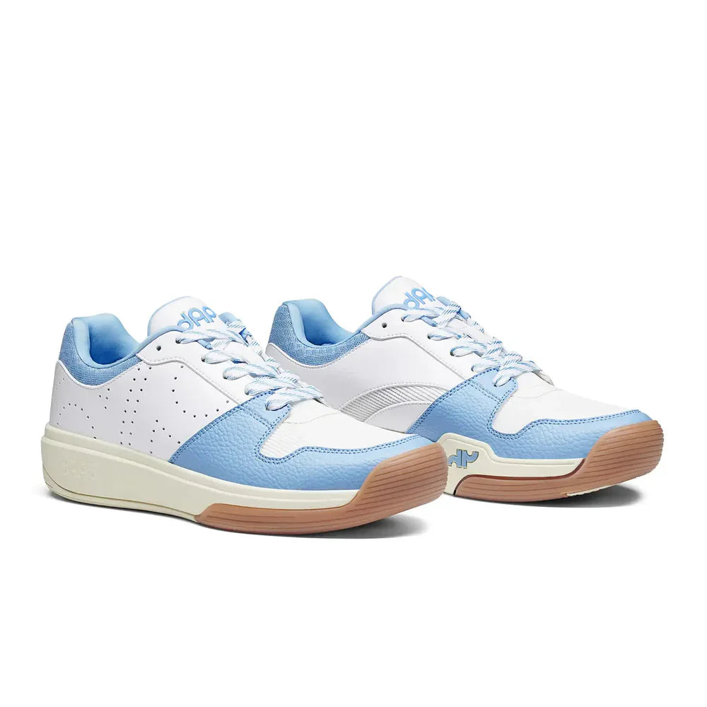 Pair of DAPS DESI Low Men’s pickleball shoes in Baby Blue and White – designed for control, speed, and all-day comfort on court.